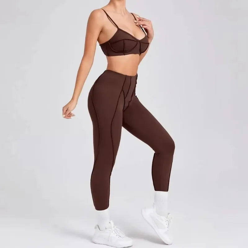 Yoga Sports Fitness Sets High Waist Hip-lifting Trousers Open Back Bra Suit Casual Running Workout Gym Leggings Sexy Sets Women