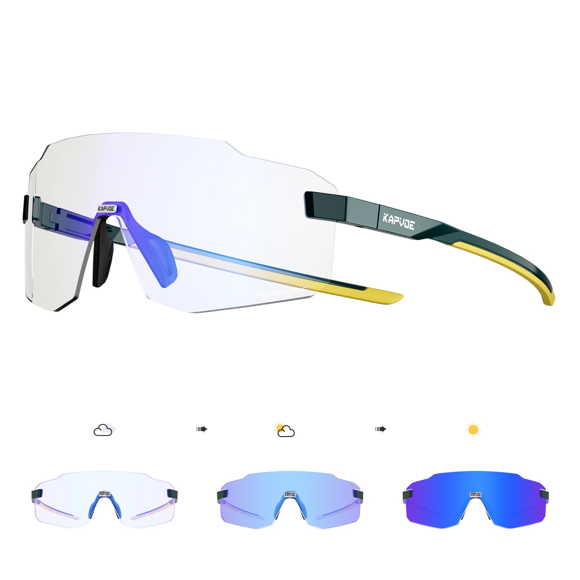 Kapvoe Photochromic Cycling Glasses UV400 Running Sunglasses Lightweight Bicycle MTB Bike Eyewear Sports Safety Goggles