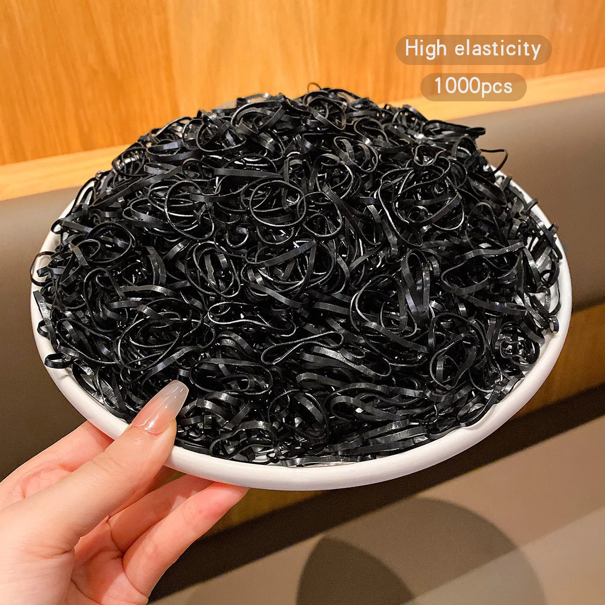 1000 black elastic and durable rubber bands suitable for daily use