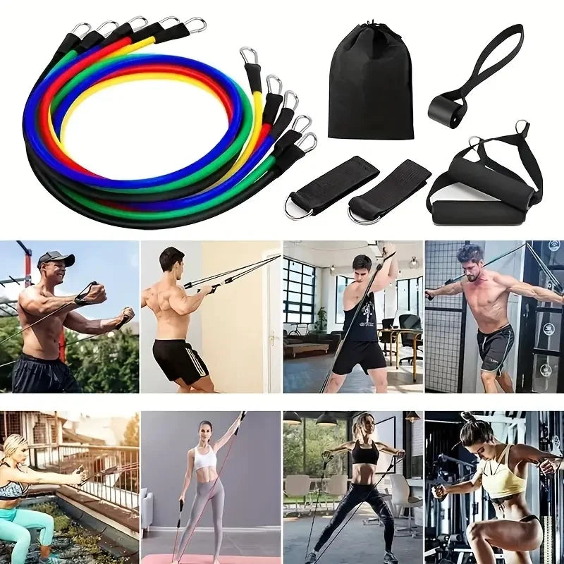 11pcs TPE Resistance Bands Set, Resistance Bands With Door Anchor, Handles, Carry Bag, Legs Ankle Straps, Exercise Bands