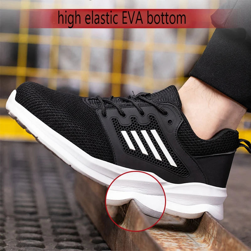 Safety Sneaker for Men Steel Toe Safety Shoes Sports Work Anti-Smashing Industrial Safety Tennis Shoes Outdoor Black Work Boots