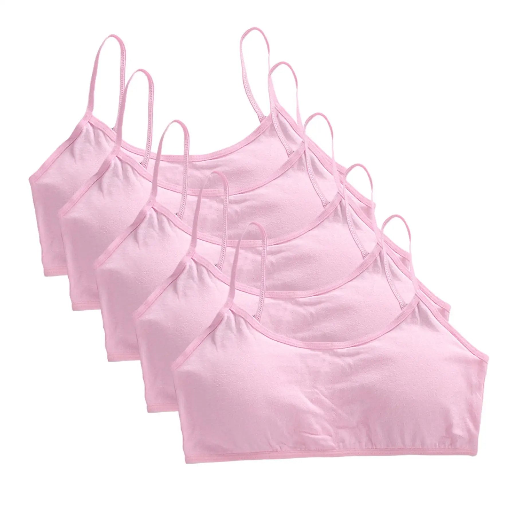 5pcs 2025 Girls Cotton Training Bralette Adjustable Support Tanks Top 8-16Y Breathable Teen Undershirt for Everyday&Sports Bras
