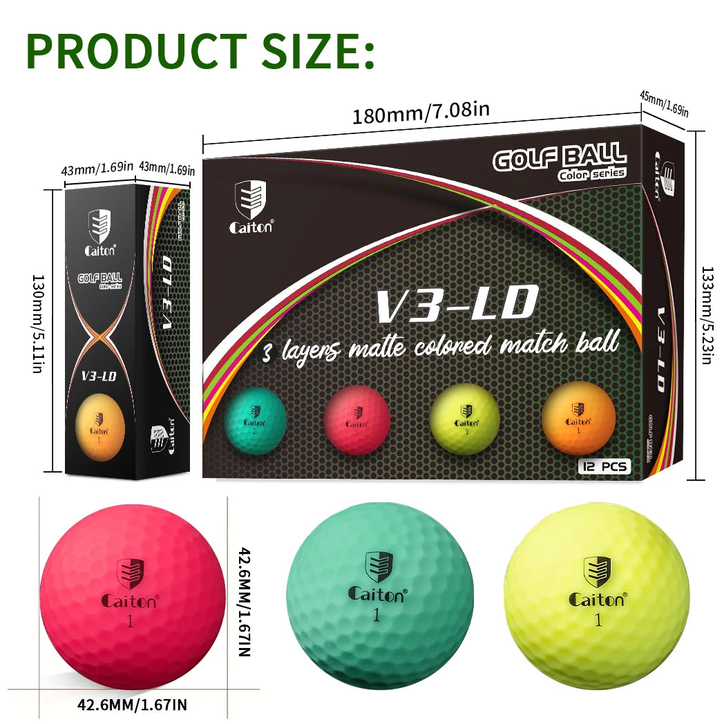 Colored Matte Pro Golf Balls - 12/3 Pcs, High Perf, 3-Layer Struct, 332 Dimple Surf, Soft & Durable Touch, Long Flight Dist.