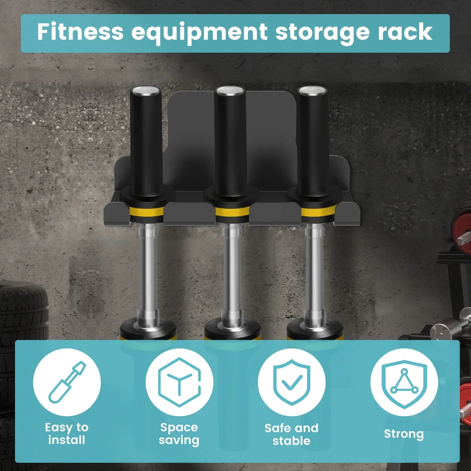 Vertical Barbell Storage Rack Interspaced Easy To Install Steel Coated Wall Barbell Holder With Rubber Pad Sturdy Space Saving