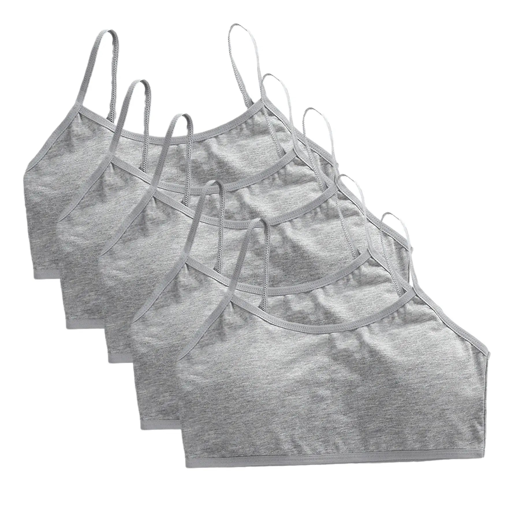 5pcs 2025 Girls Cotton Training Bralette Adjustable Support Tanks Top 8-16Y Breathable Teen Undershirt for Everyday&Sports Bras