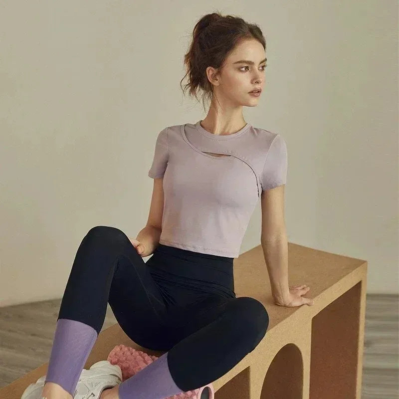 Yoga clothing women summer fashion short-sleeved sports T-shirt tops tight fitness clothing