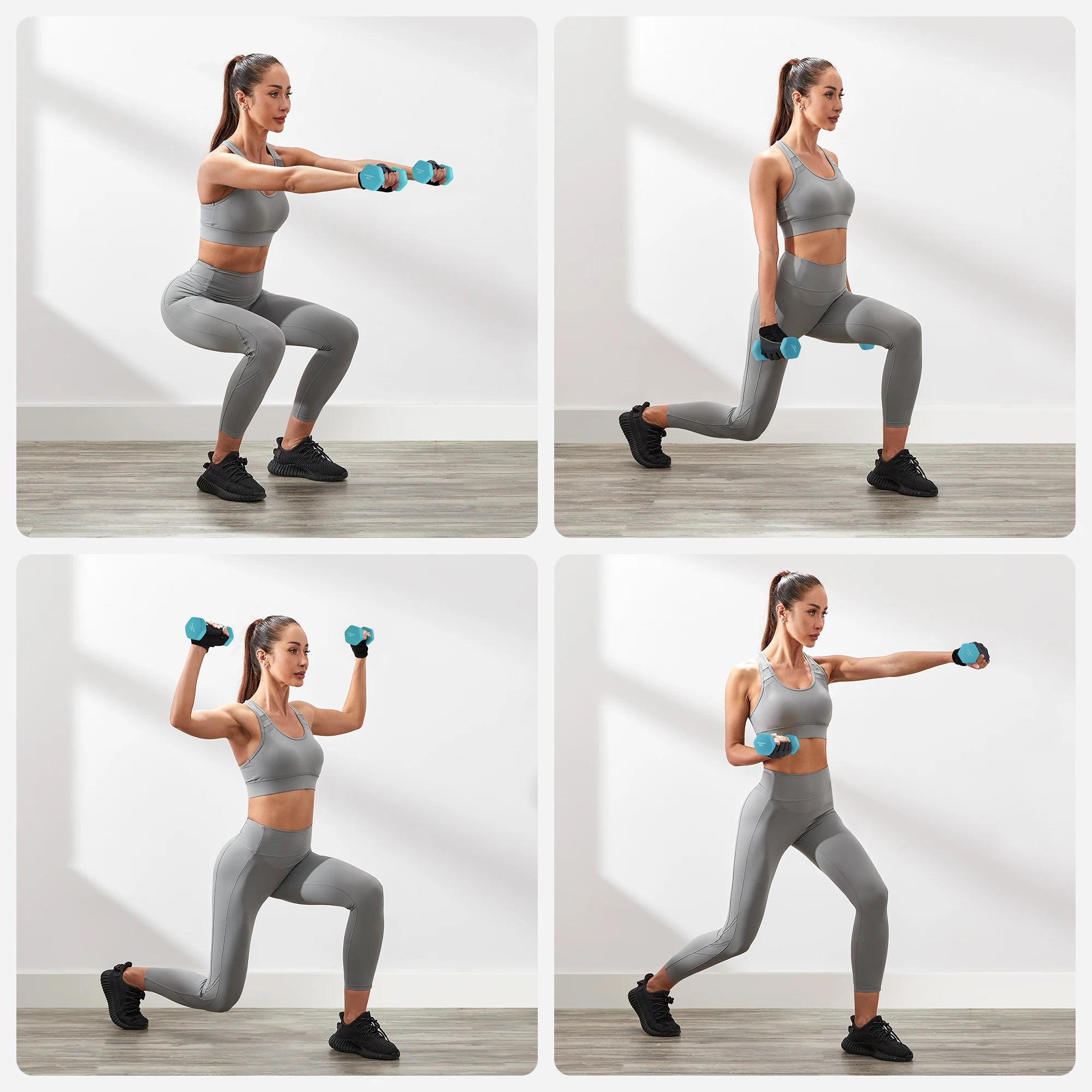 SONGMICS Dumbbell Set, dumbbells, Hexagon, with Dumbbell stand, 2x1 kg, 2x2 kg, 2x3 kg, lime green, aquamarine, Gray