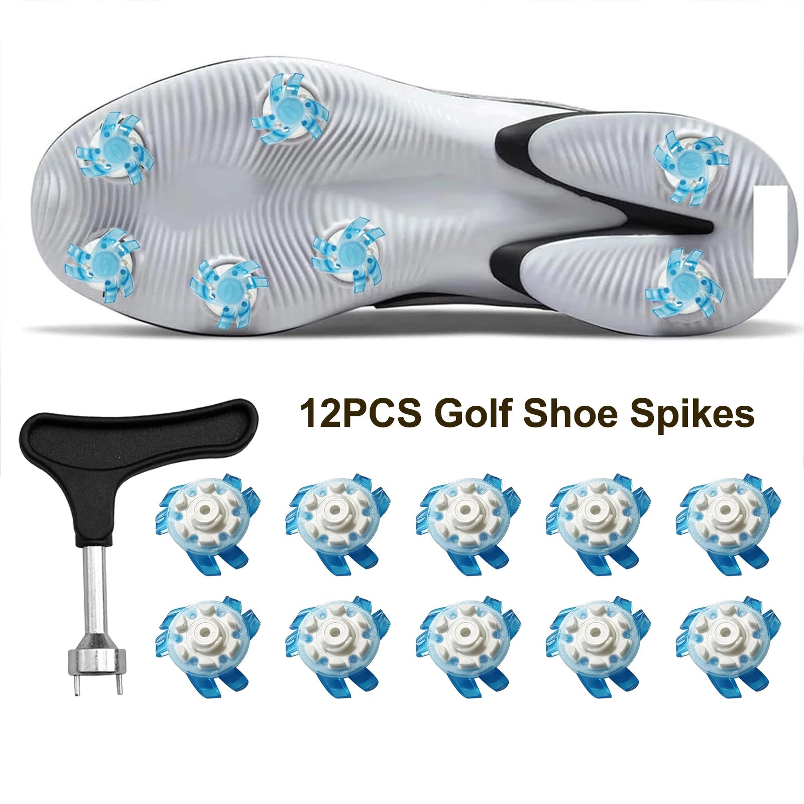 Golf Shoe Spikes Replacements 12 Pieces Footwears Anti Slip Golf Cleat Quick Twist Golf Spikes Golf Cleats Portable Wrench Screw