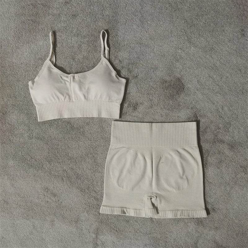 Fitness Yoga Set Seamless Sport Women's Sportswear High Waist Leggings Workout Outfits Two Piece Shorts Sets Womens Gym Clothing