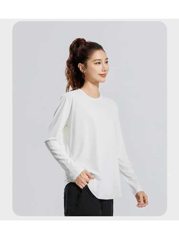 Long Sleeve Ice silk Yoga Clothes Woman Gym Running Blouses Shirts Sports Tops Fitness T-shirt Gym Clothing Workout