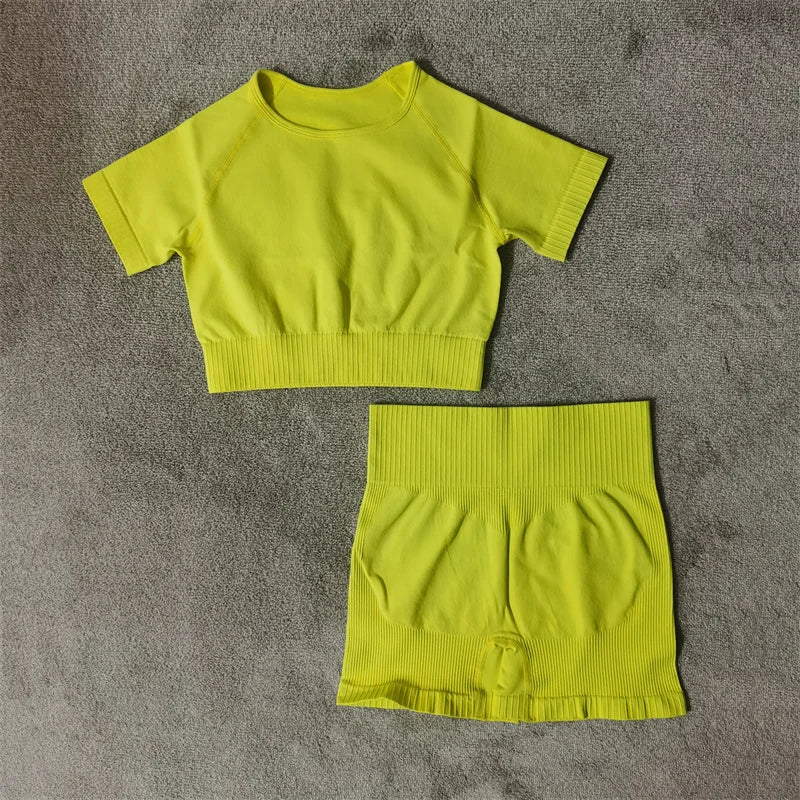 Fitness Yoga Set Seamless Sport Women's Sportswear High Waist Leggings Workout Outfits Two Piece Shorts Sets Womens Gym Clothing