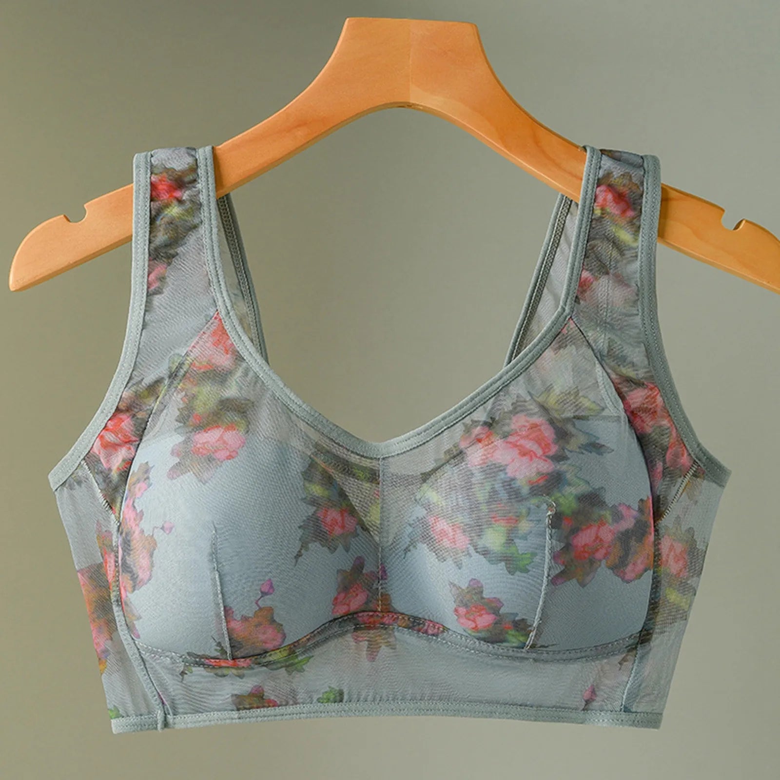 Women's Thin Underwired Mesh Printed Vest Style Unbuttoned Comfortable Wire Sports Bras for Women Compression Bras for Women