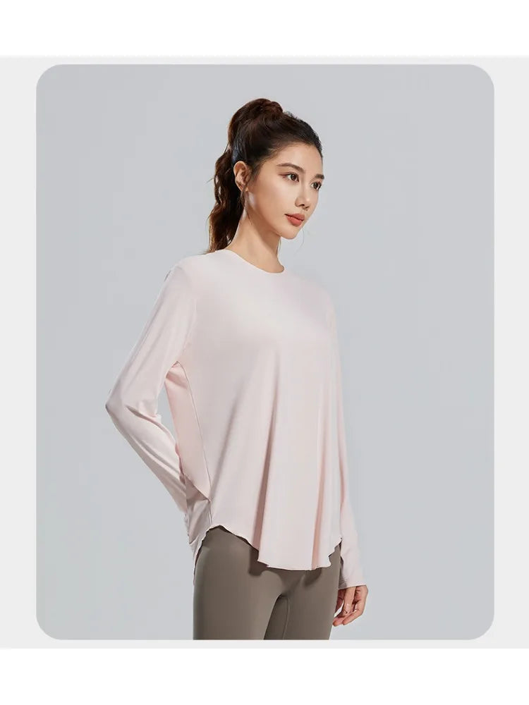 Long Sleeve Ice silk Yoga Clothes Woman Gym Running Blouses Shirts Sports Tops Fitness T-shirt Gym Clothing Workout