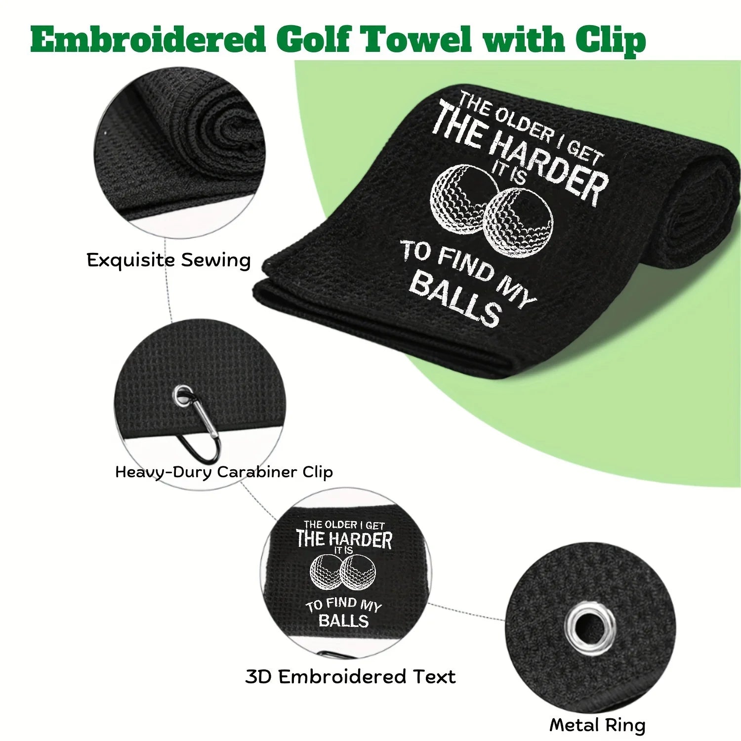 Funny Microfiber Premium Golf Towel, Embroidered Golf Towels for Golf Bags for Men&Women, Golf Accessories for Men Golfers