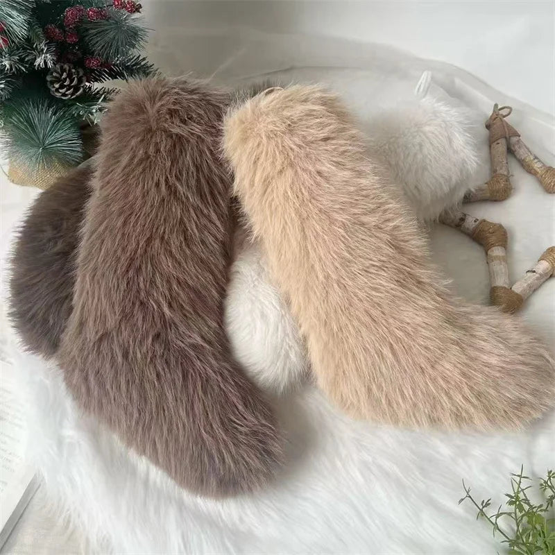 New solid color Christmas socks 20 inch milk brown fine long hair decoration overall sock gift bag