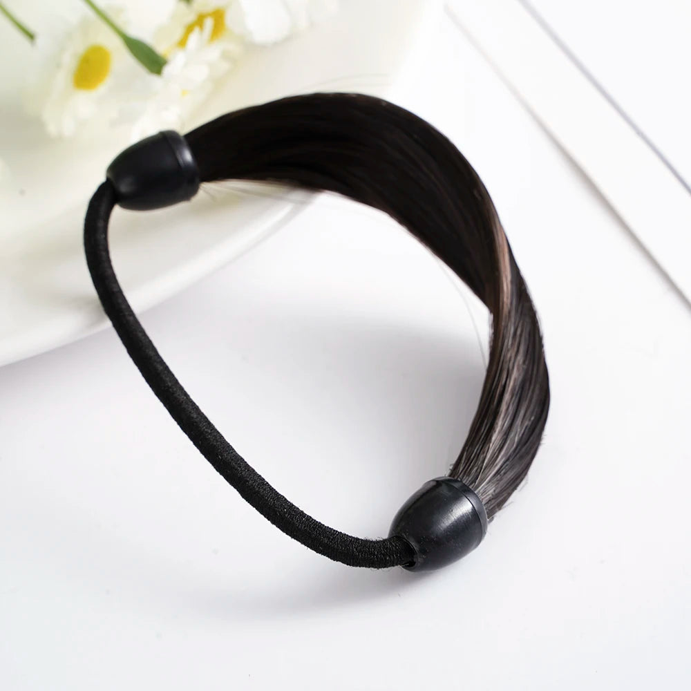Rubber Band Made Of Hair Rope Simulation Wig Head Rope Fashion Wig Hair Ring Straight Hair Tie Ponytail Elastic Hair Accessories