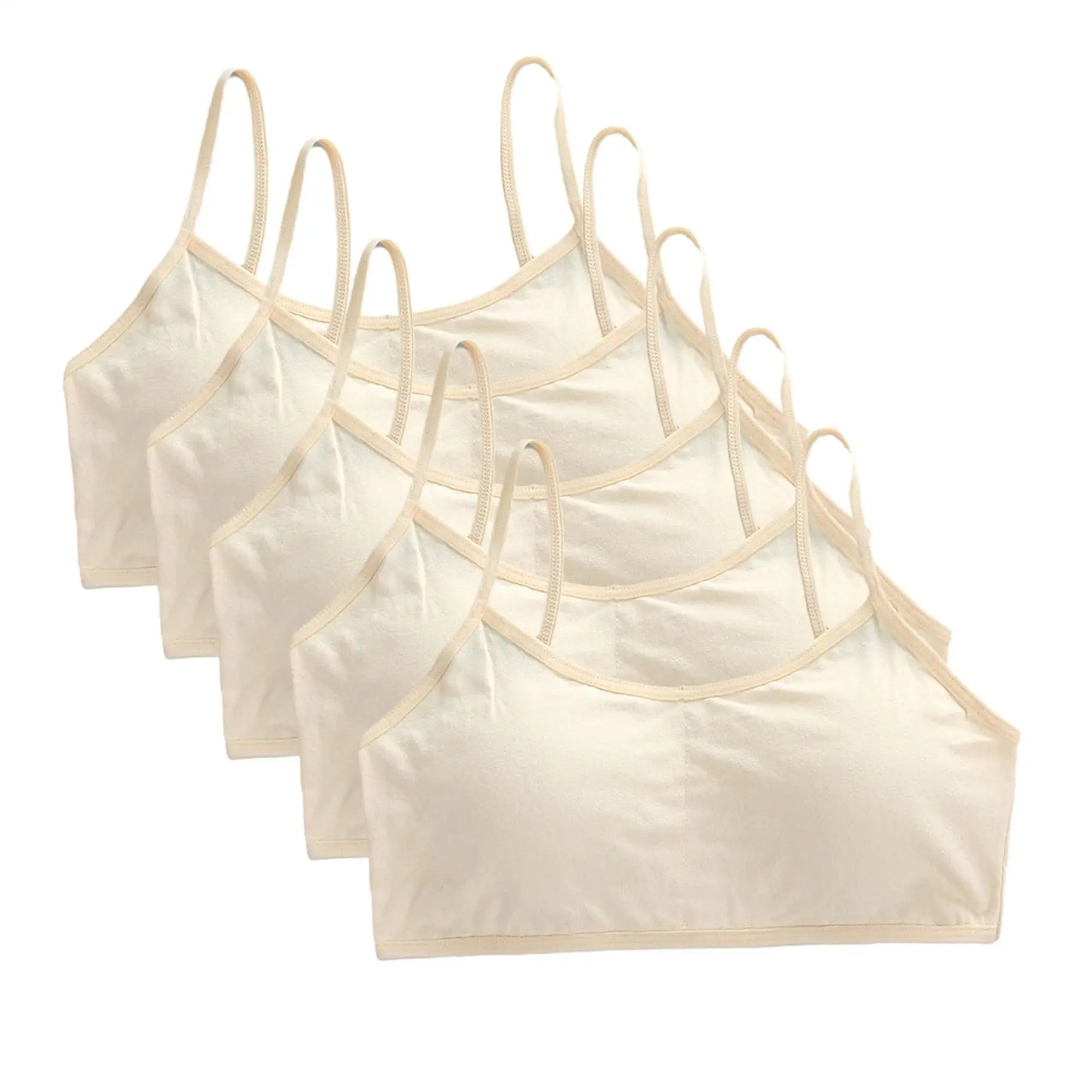 5pcs 2025 Girls Cotton Training Bralette Adjustable Support Tanks Top 8-16Y Breathable Teen Undershirt for Everyday&Sports Bras