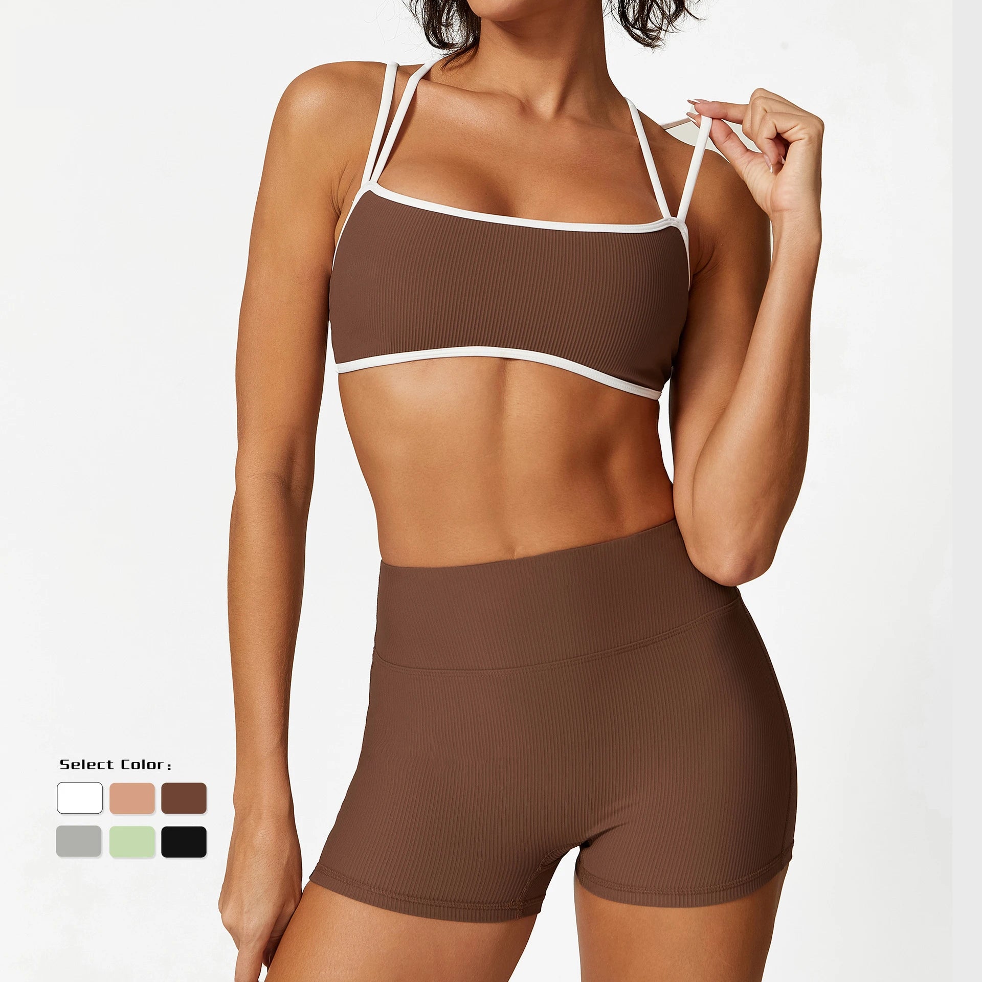 Yoga Set 2 Piece Workout Outfit for Women Sport Bra Shorts Leggings Summer Gym Fitness Clothes Black Brown Gray 2025 Tracksuit