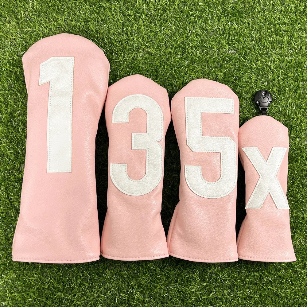 Golf Club Headcover Set - White&Pink Large Number Design for All Clubs
