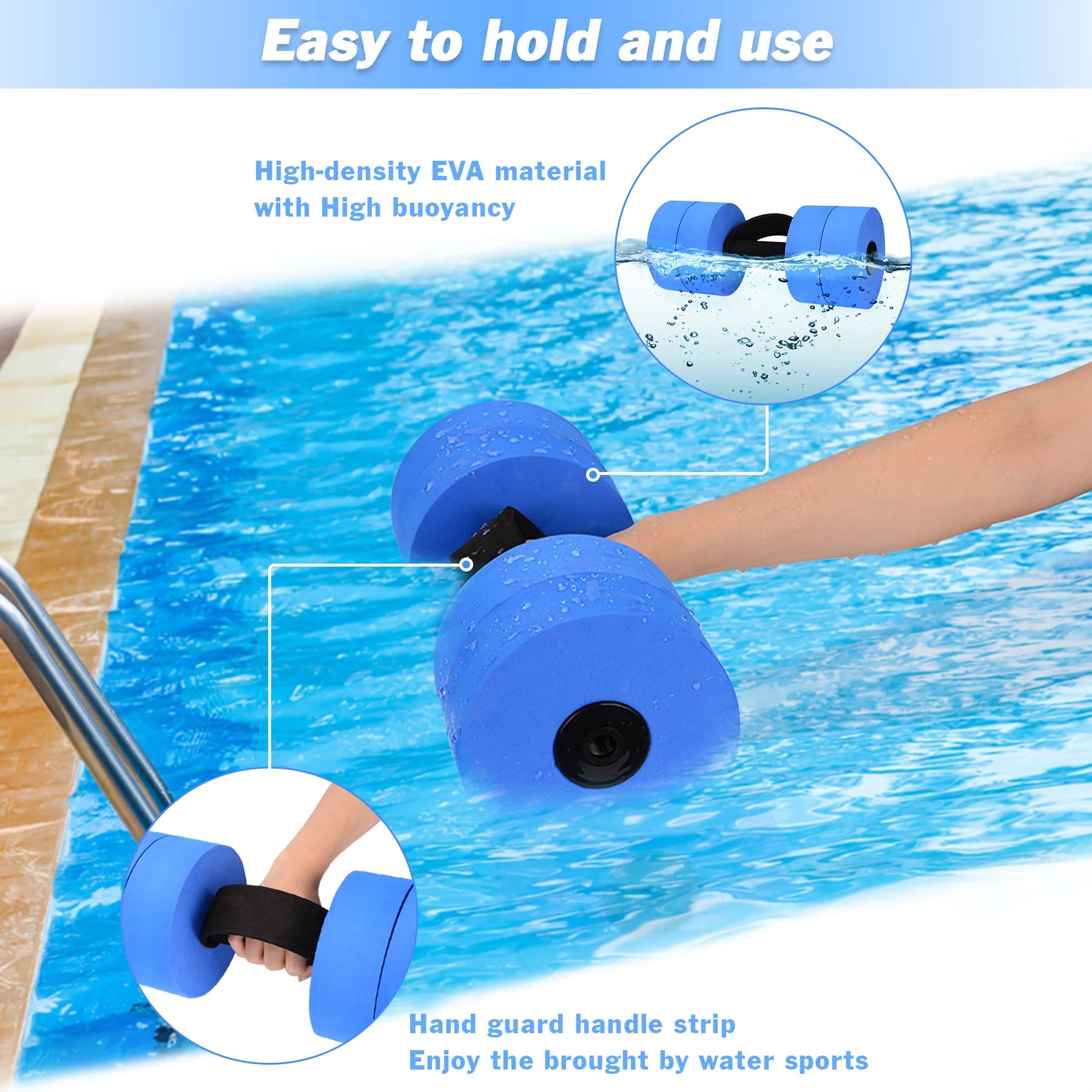 Hikeen Aquatic Exercise Dumbbells Water Dumbbell Resistance Fitness Barbells with 4 High-Density EVA Foam Pool Weights Dumbbells