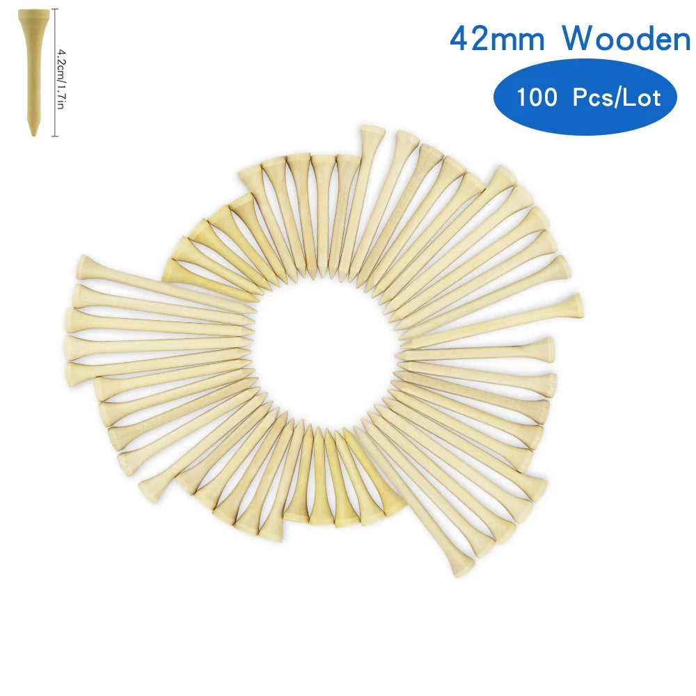 Golf Tees Package of 100 Bamboo Wooden Tees 42mm 54mm 70mm 83mm Length Golf Ball Holder Drop Ship