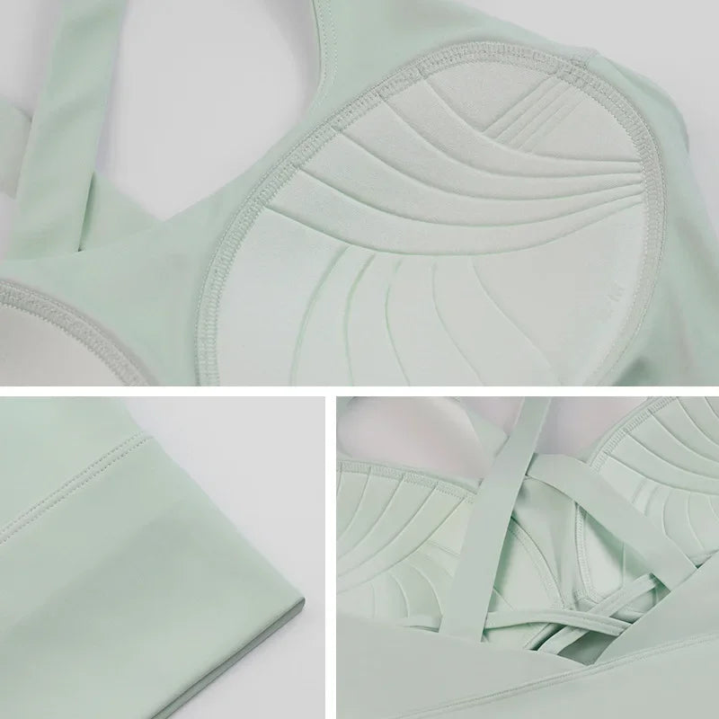 Sports Bra Women Summer Shock-absorbing Gathering Double Breast Strap Yoga Vest Quick Drying Anti Sagging Shaping Fitness Bra