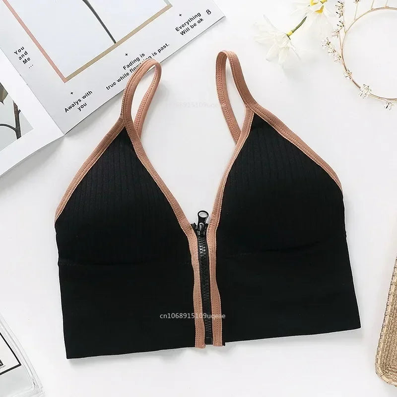 Seamless Sports Bra Women's Tube Top Front Zipper Sexy Crop Tops Beauty Back V-Neck Camisoles Push Up Lingerie Sports Tank Top