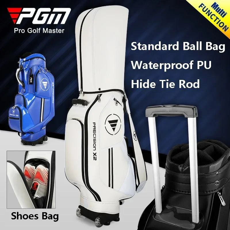 PGM Tie Rod Golf Standard Ball Bags Waterproof PU Stand Bags with Wheel Portable Multi-Functional Golf Package Can Put 13 Clubs