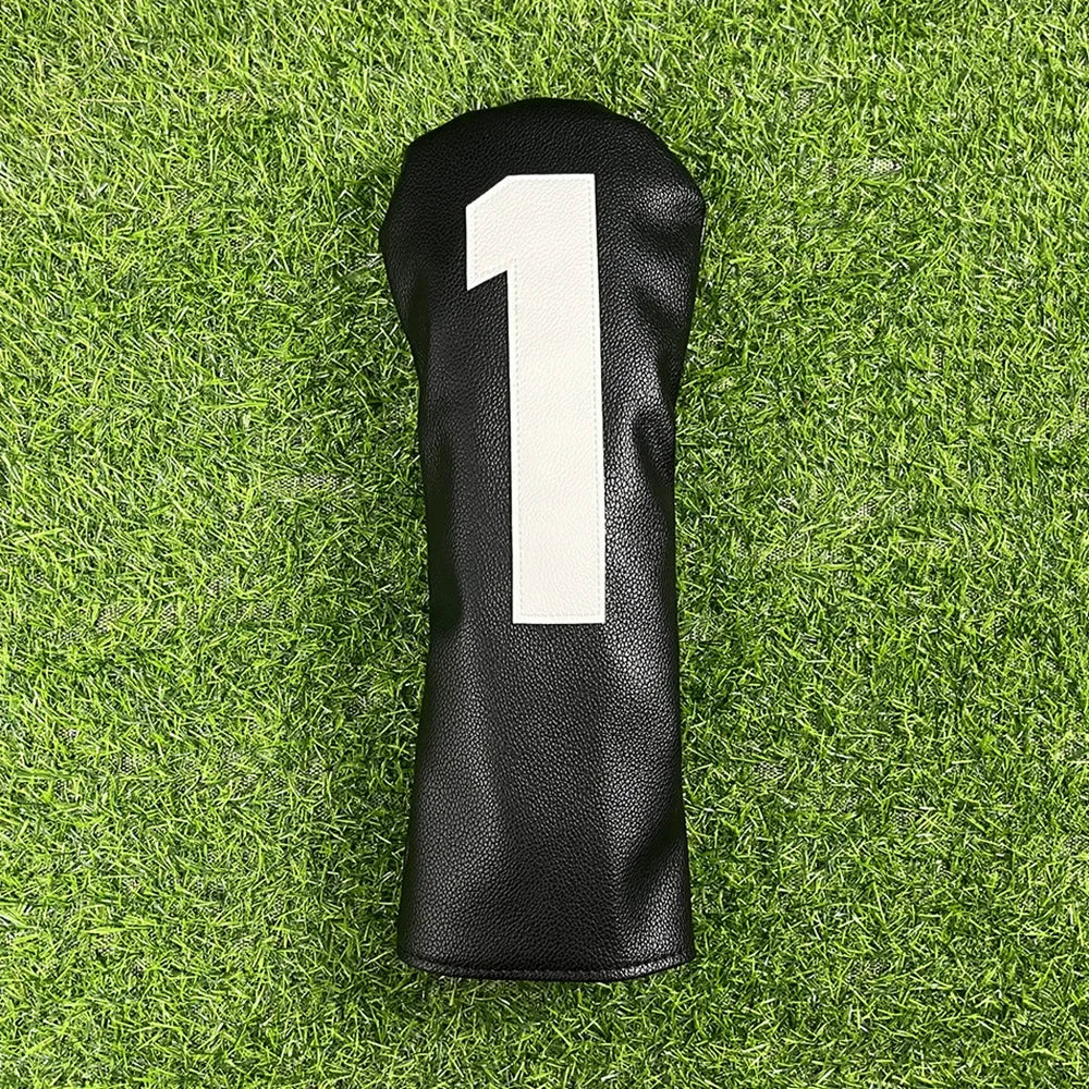 Golf club covers - white and green with large numbers, fits all clubs