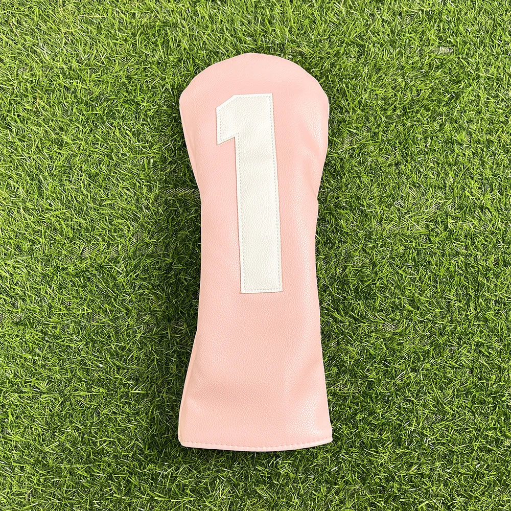 Golf Club Headcover Set - White&Pink Large Number Design for All Clubs