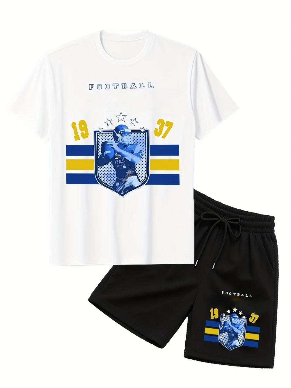 Soccer Team Men's Short Sleeve Shorts Two-piece Lightweight Team Graphic Printed Quick-Drying Breathable Soccer Sportswear