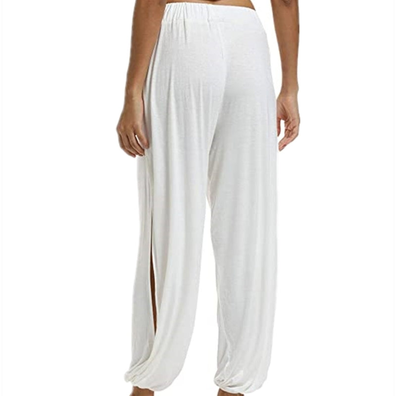 Womens Harem Hippie Pants Yoga Clothing Smocked Waist Palazzo Beach Cover Up Pants Side Split Active Workout Sweatpants