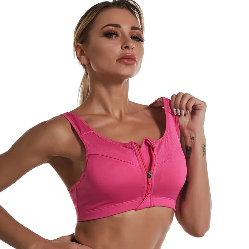 Sports Bra Women Front Zipper Push Up Gym Jogging Crop Tops Female Yoga Fitness Shockproof Vest Sujetadores Sport Bras for Women