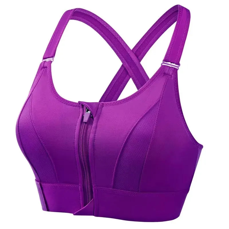 S-5XL Bras For Women Sports Front Zipper Adjustable Strap Shockproof Elastic Fitness Athletic Brassiere Slim Yoga Crop Top