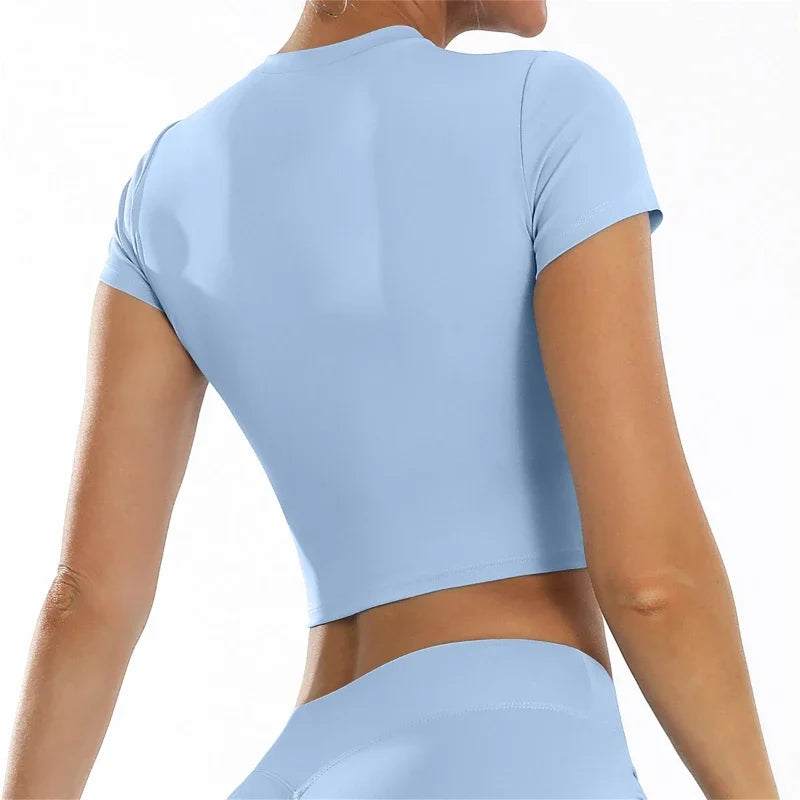 2025 new casual versatile tight fitting quick drying fitness top yoga clothes running Pilates sports T-shirt short sleeved