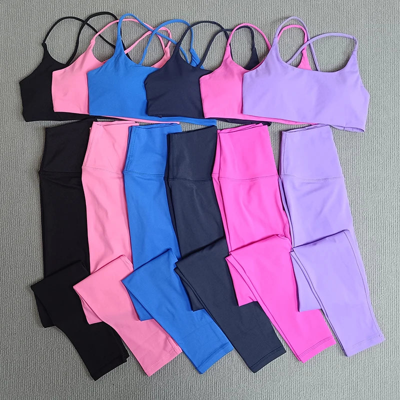 Yoga Clothes Set 2 Pcs Gym Tights Sports Set Women Sweat Bras Tops Compression Leggings Fitness Suit Running Workout Tracksuit