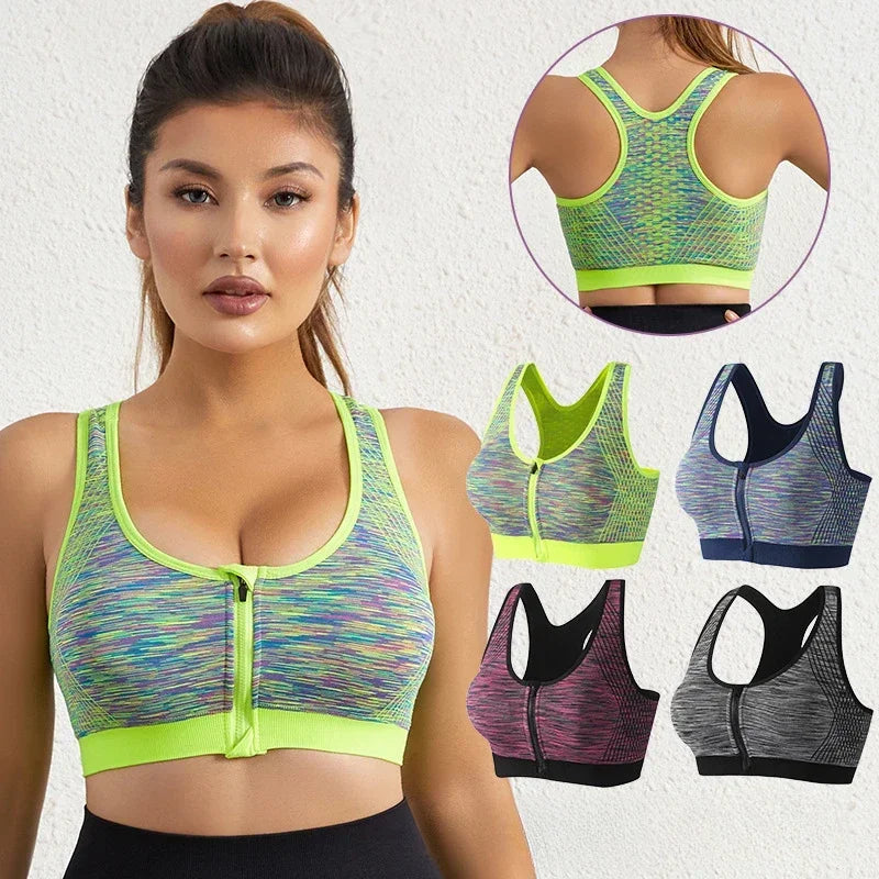 New Sports Bra Women Space Dyed Front Zipper Running Shockproof Vest Gym Jogging Crop Top Female Tops Sport Bras Sutian Feminino