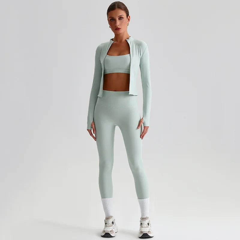 Yoga Jacket and Pants Set for Women Fitness Pilates Gym Wear Push Up Workout Activewear Outfit