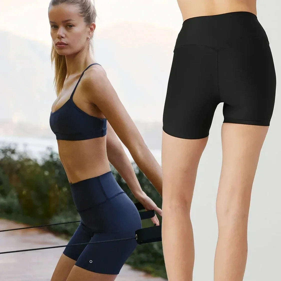 Women's Yoga Set Sport Bra 5" Air Lift Energy Shorts Hip Lift Slim Fit Shorts Leggings Running Cycling Slimming Sexy Top Gym Set