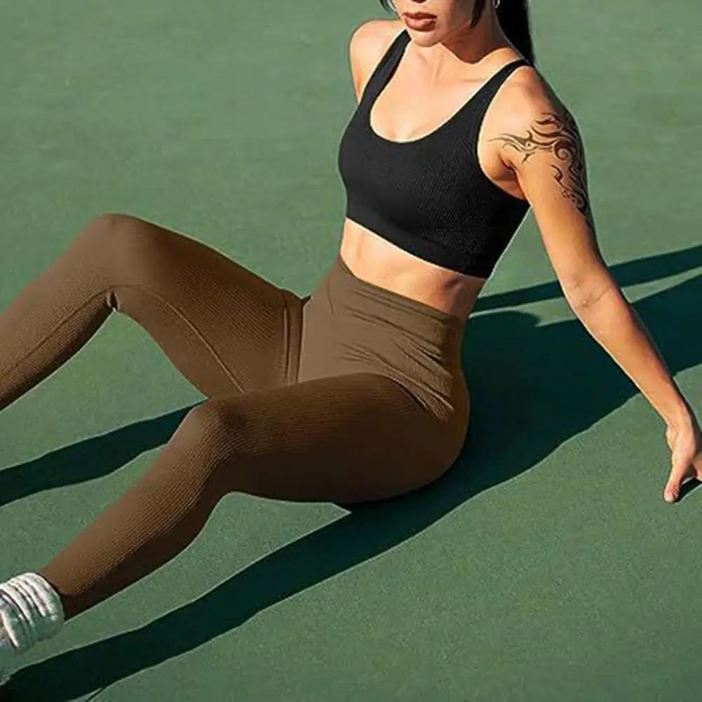 Yoga Leggings Ribbed Yoga Leggings for Women High Waist Athletic Workout Pants Indoor Outdoor Sports Exercise Casual Wear