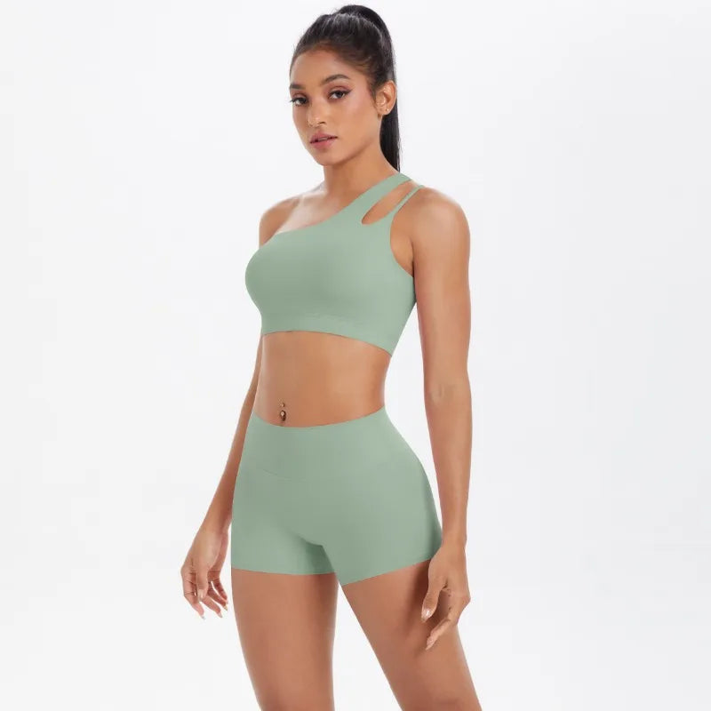 New Sports One-shoulder Back Yoga Clothing Suit Tight To Lift The Buttocks Quick Dry Running Fitness Two-piece Set