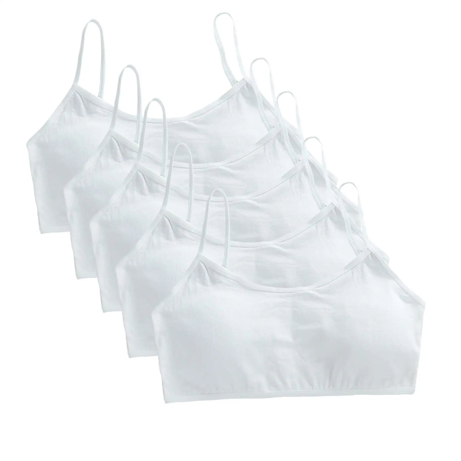 5pcs 2025 Girls Cotton Training Bralette Adjustable Support Tanks Top 8-16Y Breathable Teen Undershirt for Everyday&Sports Bras