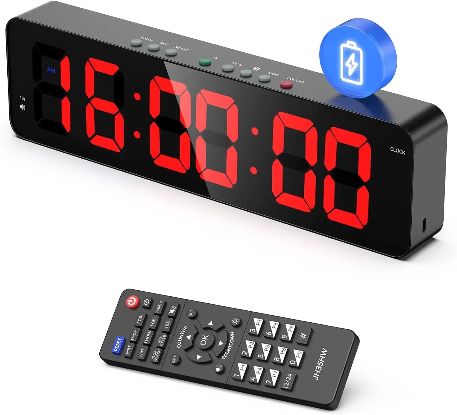 Gym Timer with Remote 11''x 3.5''Ultra-Clear Interval Timer with LED Countdown/Up Wall Clock Power Fitness Timer Stopwatch