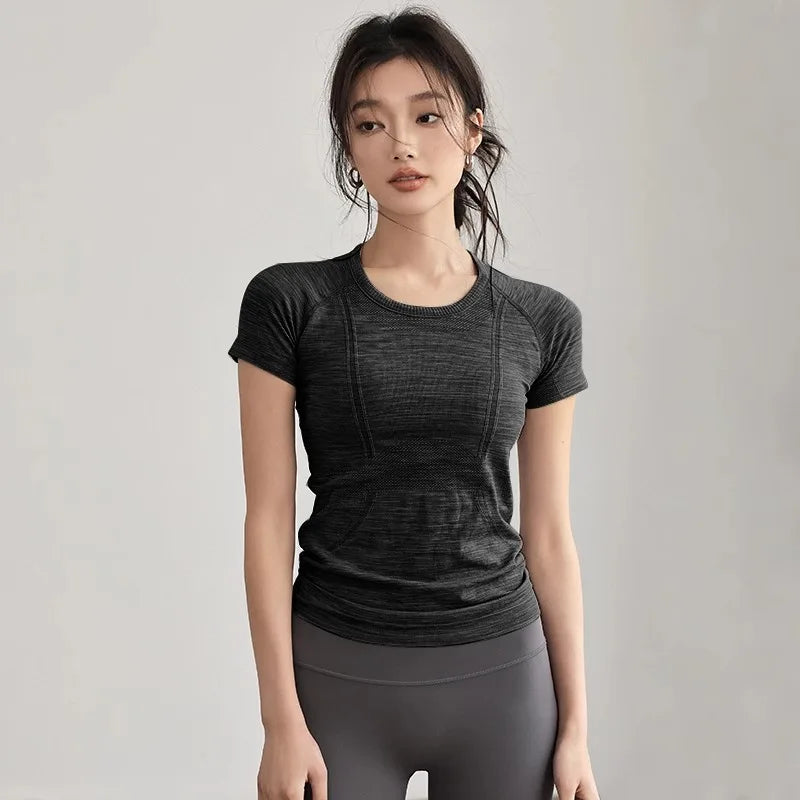 Yoga T-shirt Women's Summer Running Quick Dry Slim Short Sleeve Tight Yoga Clothes Pilates Training Fitness Clothing Slimming