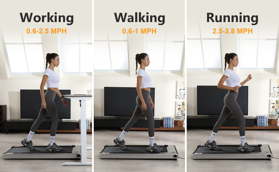 2.5 HP Walking Pad, [0.6-3.8 MPH] [256 LBS] Under Desk Treadmill, [Plug and Play] [Remote & LCD Display] Portable Treadmill