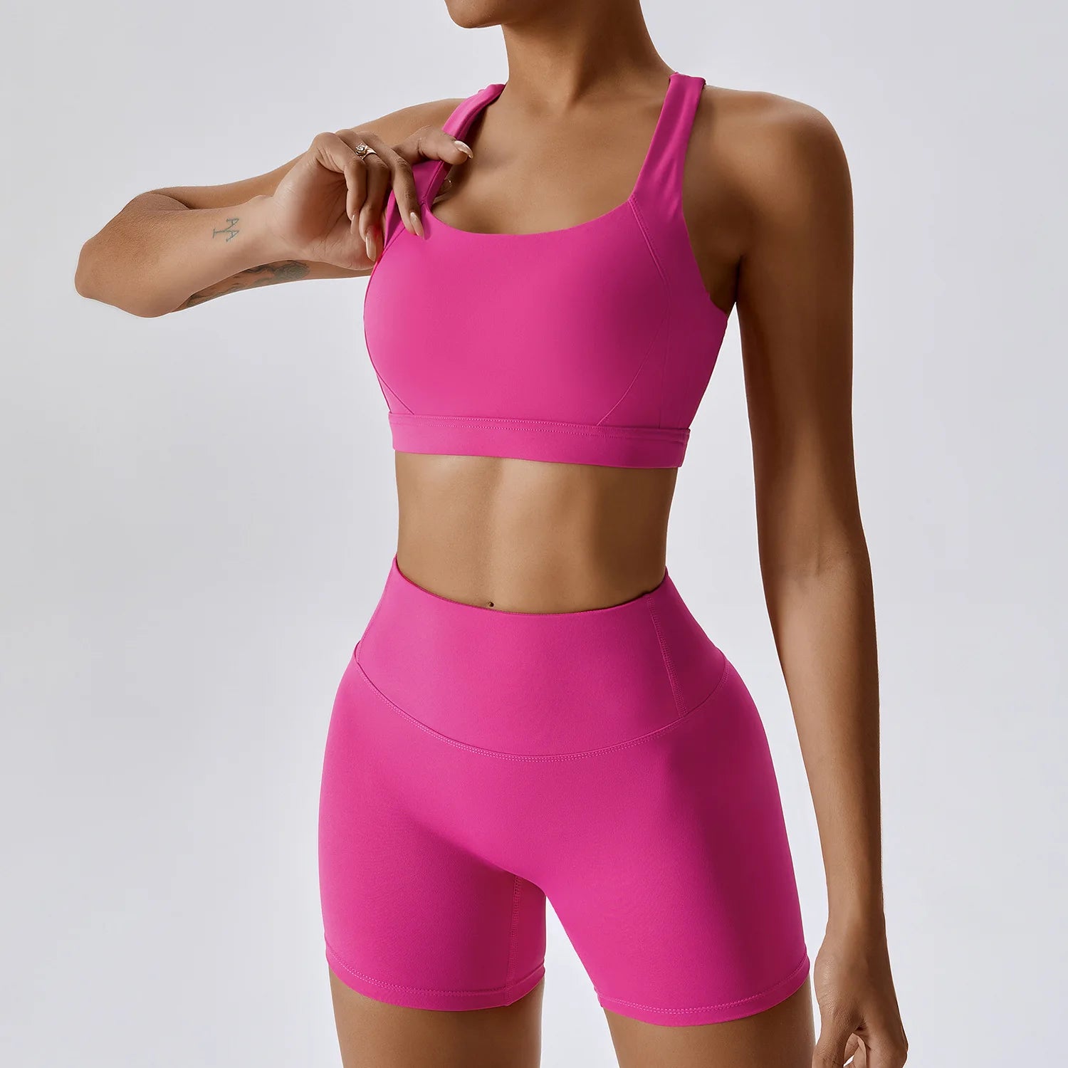 2Pcs Yoga Sets Nude Workout Clothes Women's Tracksuit Sportswear Gym Clothing High Waist Tight Sports Pants Cross Back Bras Suit