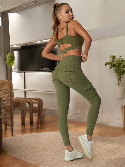 Sportswear Woman Gym Yoga Clothing 4 Pocket High Waist Stretch Tummy Control Sports Leggings Women Tights for Fitness Running