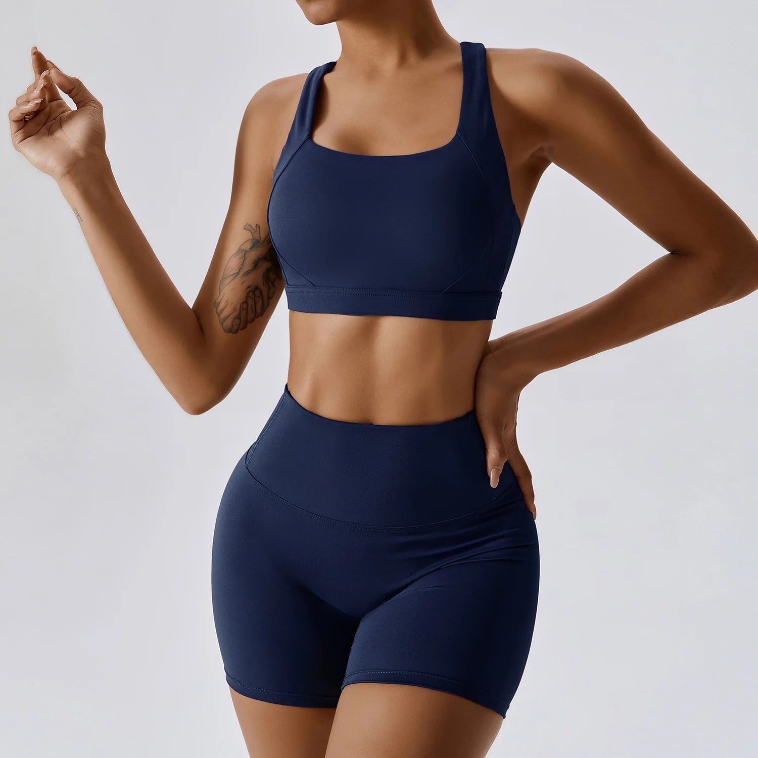 2Pcs Yoga Sets Nude Workout Clothes Women's Tracksuit Sportswear Gym Clothing High Waist Tight Sports Pants Cross Back Bras Suit