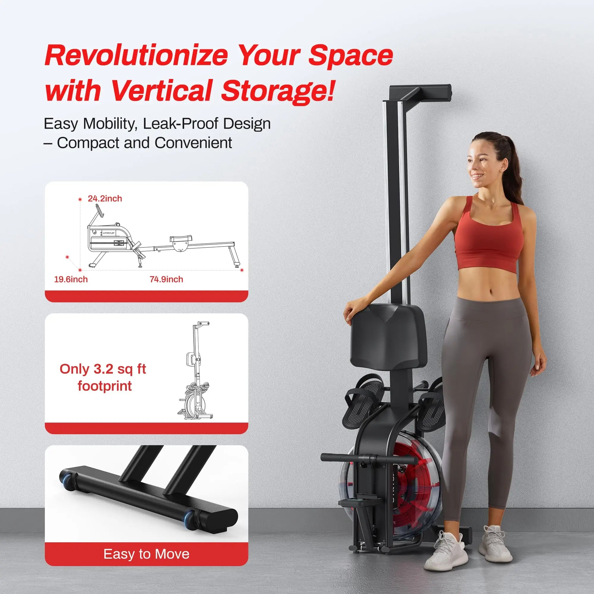 UTRYUP Magnetic Rowing Machines R05 Water Rower R10 16 Levels Quiet Resistance Foldable Compact Rowing Machine Home Gym Fitness