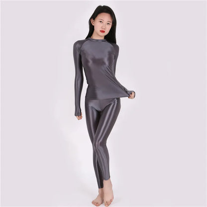 2021 New Yoga Suit Oily pants+ top Silky Shiny sexy workout clothes for women High elastic plus size gym clothing Set